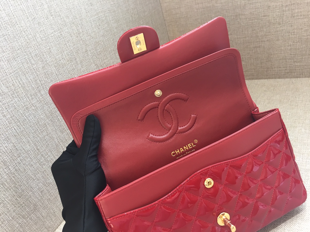 Medium Classic Flap Patent Leather Bag AO1112 Red/Gold